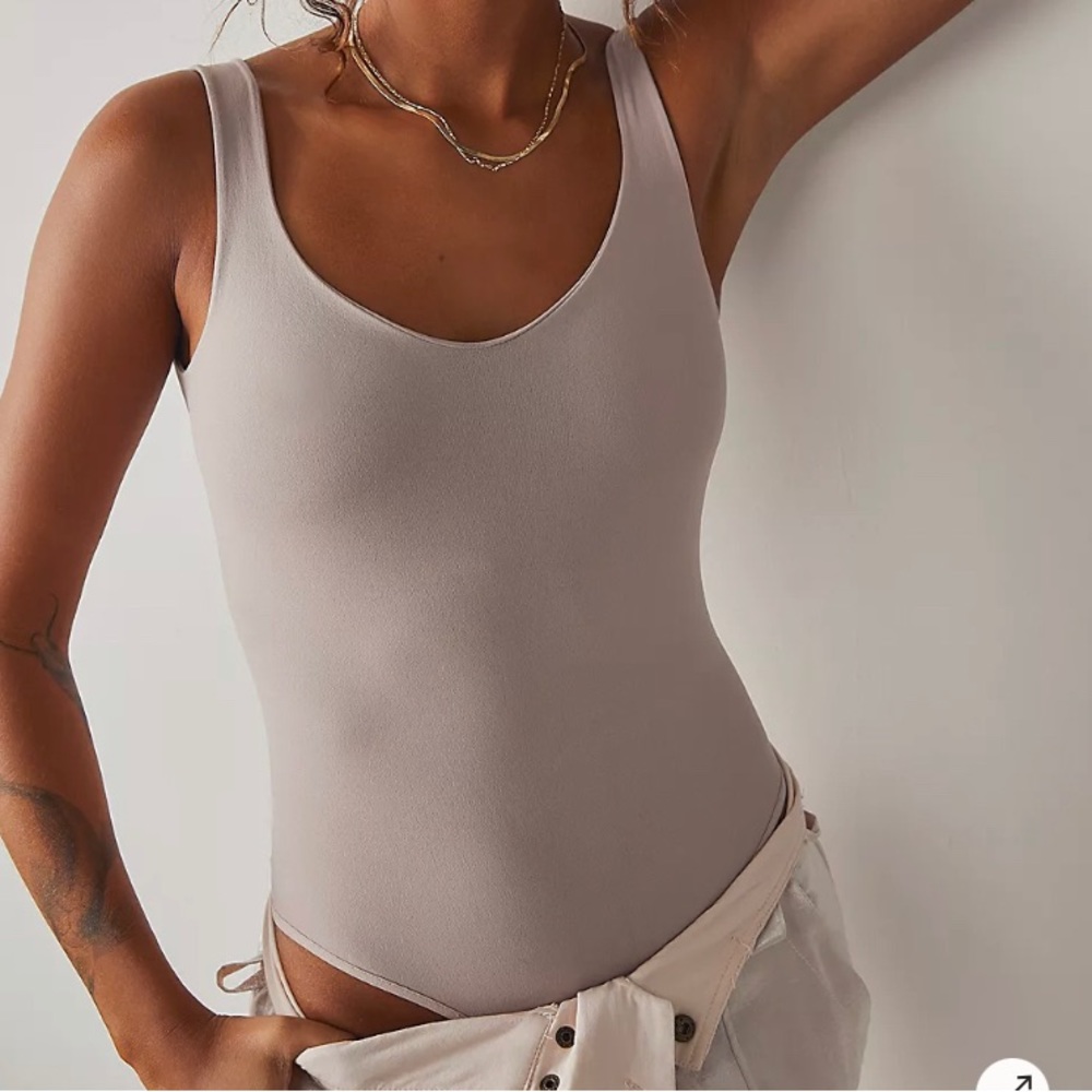 NWT Free People Clean Lines Bodysuit Size M/L Neutral Gray